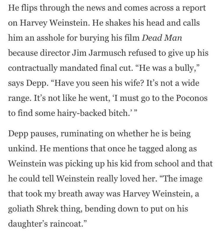simpsfordays's tweet photo. @heardsstan You link the fucking excerpt where he doesn't say this! How are you this bad at reading and research?! LMAO.

And this is not very kind to Weinstein. 

This is so dumb. https://t.co/vJTofj0bc7