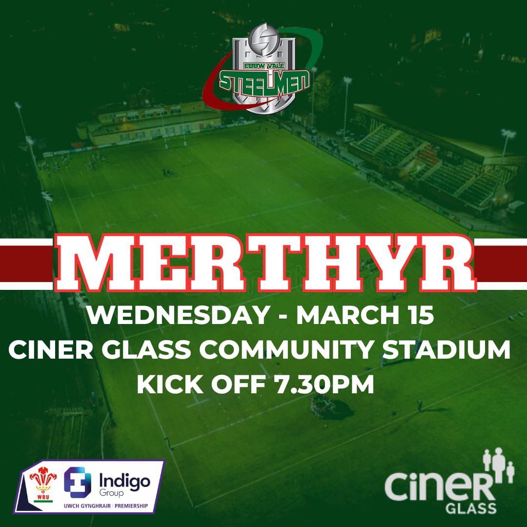 Ebbw Vale Rugby (@evrfc) on Twitter photo ❗️Rearranged Fixture❗️
Ebbw Vale v <a href="/RFCMerthyr/">Merthyr RFC 🏉</a>
Wednesday 15th March
7:30pm KO
<a href="/cinerglass/">Ciner Glass</a> community stadium
<a href="/IndigoPrem/">The Indigo Prem</a>
#feelthesteel 🇭🇺
<a href="/AllWalesSport/">All Wales Sport</a> ❗️Rearranged Fixture❗️
Ebbw Vale v <a href="/RFCMerthyr/">Merthyr RFC 🏉</a>
Wednesday 15th March
7:30pm KO
<a href="/cinerglass/">Ciner Glass</a> community stadium
<a href="/IndigoPrem/">The Indigo Prem</a>
#feelthesteel 🇭🇺
<a href="/AllWalesSport/">All Wales Sport</a>