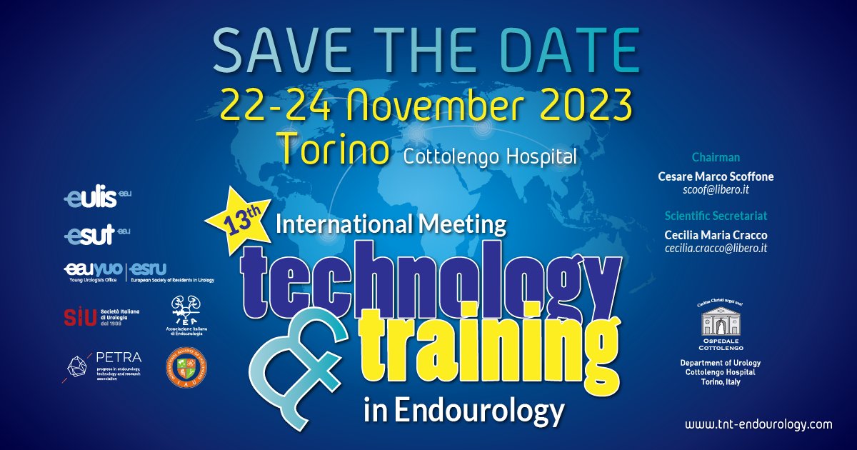 #TNT2023 📢 Save the date! We will meet in Torino from 22nd to 24th November. tnt-endourology.com