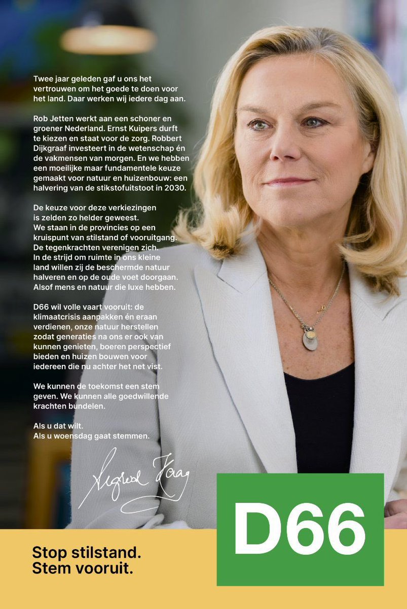 Woensdag a.s. is een dag van keuzes. Nederland en Zuid-Holland staan op het kruispunt van stilstand of vooruitgaan. Kies voor vooruitgaan. Kies #D66