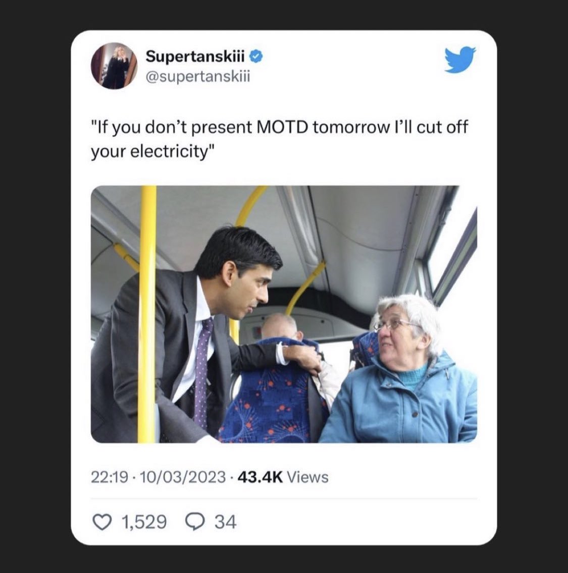 deana_soni's tweet photo. No freedom of speech, protests and unaffordable energy bills? It’s giving Middle East. #GaryLineker #motd #MOTDboycott https://t.co/htTeEKL193