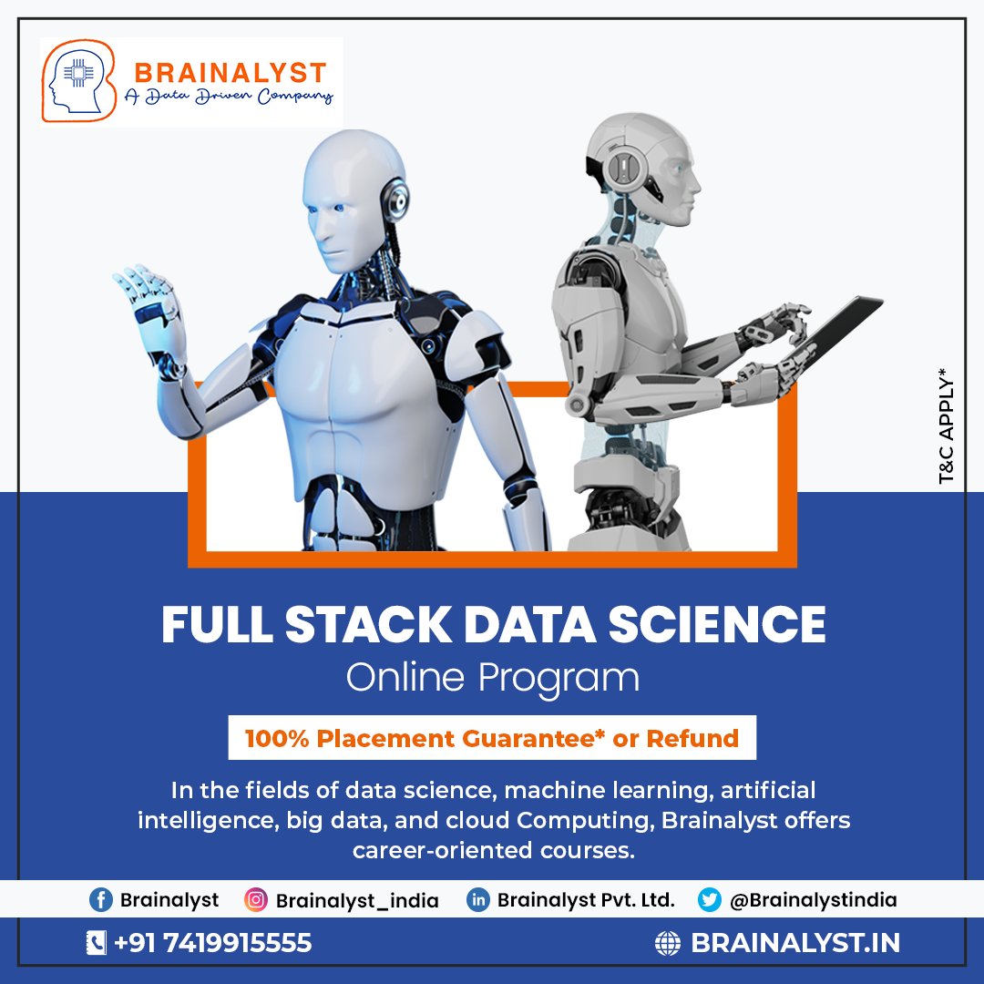 Brainalystindia's tweet image. Kickstart your Data Science & Analytics career with the most affordable industry oriented courses
#DataTrained #MLengineer #machinelearning #deeplearning #artificialintelligence #datascience #datasciencetraining #datasciencejobs #datasciencecourses #careerindatascience