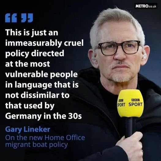 I am sick of all these right-wing gobshites fraudulently saying Gary Lineker used the term Nazi. He didn't. More lies, gaslighting, dog-whistles & deceit. This is all part of the #ToryFascistPlaybook.
Corrupting everything in their path.
#ToriesDestroyingOurCountry
#ToriesOut247