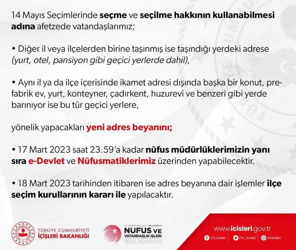 siyahkartus's tweet photo. Bakanlık bizlere 1 hafta içerisinde adres değişikliğinizi yapın, yapmazsanız yaşadığınız ilçe seçim kurulunun kararı olmadan oy kullanamazsınız diyor. Ben dahil pek çok kişi ne yapacağını, nerede iş bulacağını, nerede yaşayacağını bilmiyor. Olmayan adresimizi nasıl beyan edelim? https://t.co/5mWoFeYw0S
