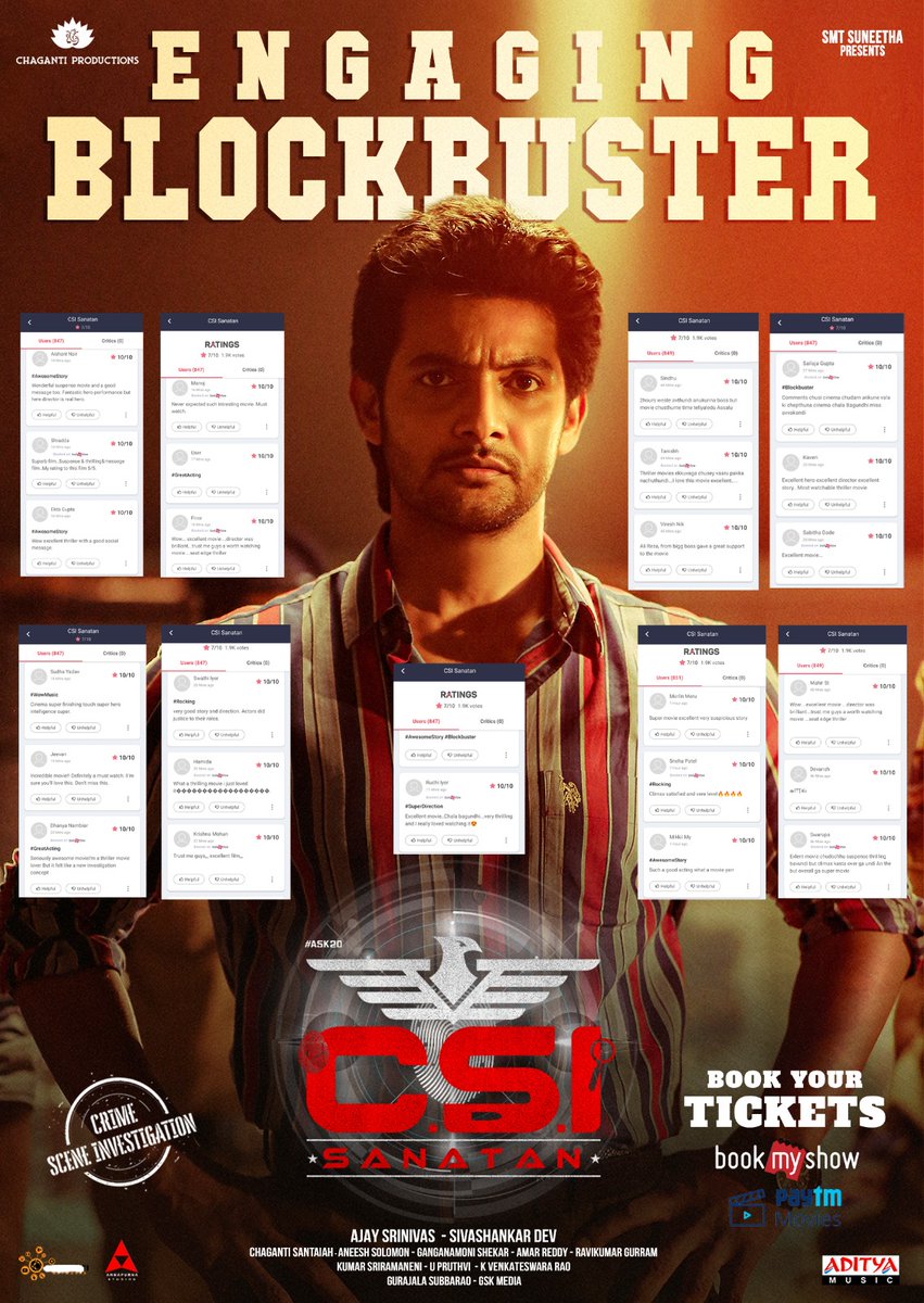 Chaganti Productions (@chagantiproducs) on Twitter photo Blockbuster response to #CSISanatan’s First Pursuit from the Audience ❤️🔥
Watch & Enjoy this Riveting Mystery Thriller in your nearest cinemas 📽️
<a href="/iamaadisaikumar/">Aadi Saikumar</a> <a href="/NarangMisha/">Misha Narang</a> <a href="/ajaysrinivasofc/">Chaganti Srinivas</a> <a href="/dev_sivashankar/">SivaShankar Dev</a>
<a href="/ImNandiniRai/">Nandini Rai</a> <a href="/ActorAliReza/">Ali Reza</a>
<a href="/tarakponnappa/">Tarak Ponnappa</a> <a href="/chagantiproducs/">Chaganti Productions</a> Blockbuster response to #CSISanatan’s First Pursuit from the Audience ❤️🔥
Watch & Enjoy this Riveting Mystery Thriller in your nearest cinemas 📽️
<a href="/iamaadisaikumar/">Aadi Saikumar</a> <a href="/NarangMisha/">Misha Narang</a> <a href="/ajaysrinivasofc/">Chaganti Srinivas</a> <a href="/dev_sivashankar/">SivaShankar Dev</a>
<a href="/ImNandiniRai/">Nandini Rai</a> <a href="/ActorAliReza/">Ali Reza</a>
<a href="/tarakponnappa/">Tarak Ponnappa</a> <a href="/chagantiproducs/">Chaganti Productions</a>