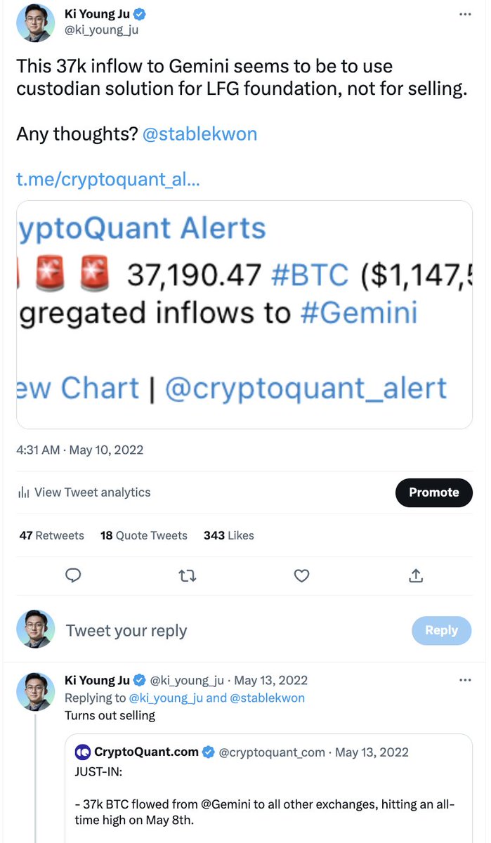 ki_young_ju's tweet image. 2/

This $USDC situation is a completely different case from the $UST collapse.

In May 2022, LFG sent $BTC to exchanges and issued infinite $LUNA to restore the UST peg, which was known through on-chain activities prior to the collapse.