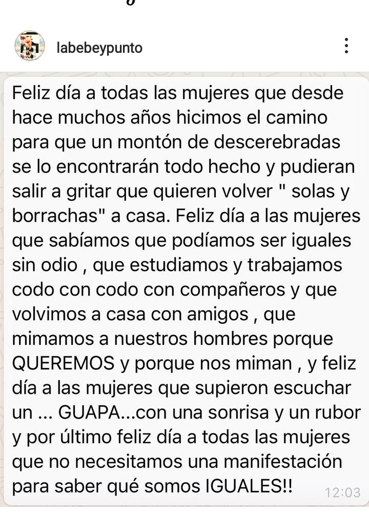 GemaDazFloresF1's tweet photo. Gran ejemplo de feminismo responsable. Que bonito es ser mujer. https://t.co/ZUJxVEr5gi