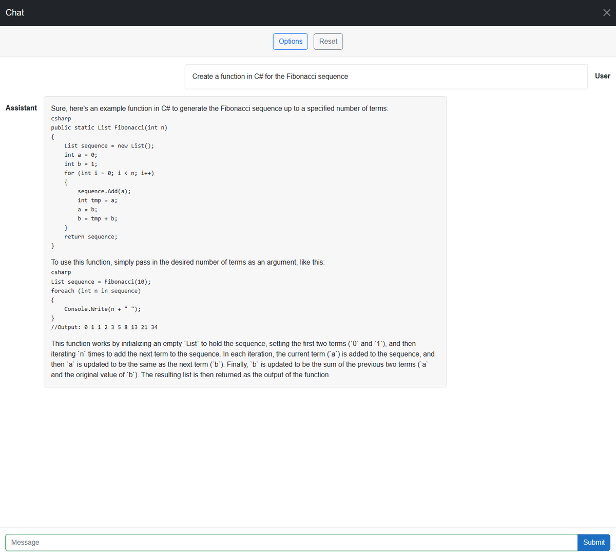 The chat is now available in my Blazor playground for OpenAI: github.com/lucabriguglia/…

It uses the ChatGPT API (gpt-3.5-turbo).

#openai #openaichatgpt #chatgpt #blazor #dotnet #sdk #opensource #cledev