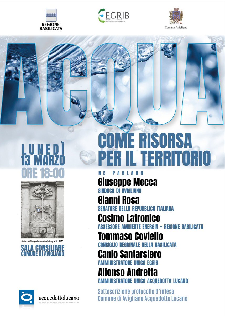AcquedottoLucan's tweet photo. 💧Acqua come risorsa per il territorio. 💧#Avigliano
Ne parliamo con #Andretta #Santarsiero #Mecca @CosimoLatronico @GianniRosa65 @TommasoCoviell4
1/3 https://t.co/nH76bfWQTa