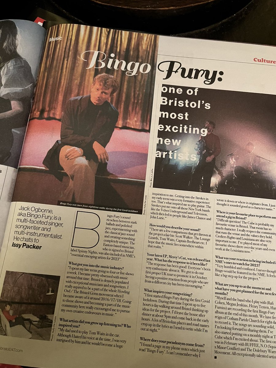 My feature with @bingo_fury is out now! Included in NME’s ‘essential emerging artists for 2023’, he tells us what inspires him, what his favourite venue is in Bristol & where his pseudonym comes from Pick up for your copy at different locations around the city!