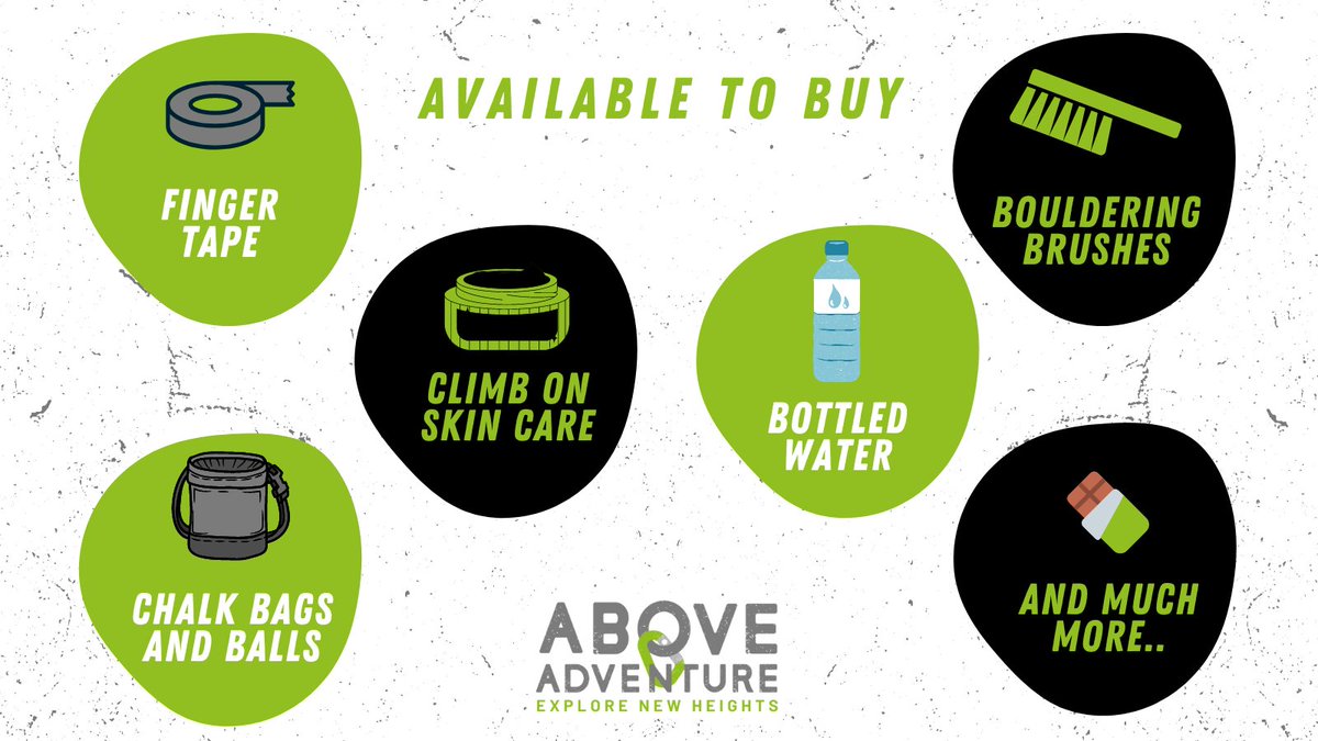We've got everything you need for a fun filled day of climbing available at our reception 😊 

#aboveadventure