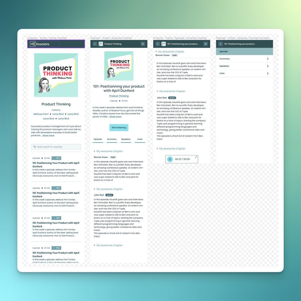 cblavier's tweet image. This weekend, we'll be iterating on the mobile version of readable

For now, we focus our efforts on the public podcast pages. The responsive back-office can wait :)

I'm always amazed by how TailwindCSS makes it easy to turn a website into a responsive one ✨