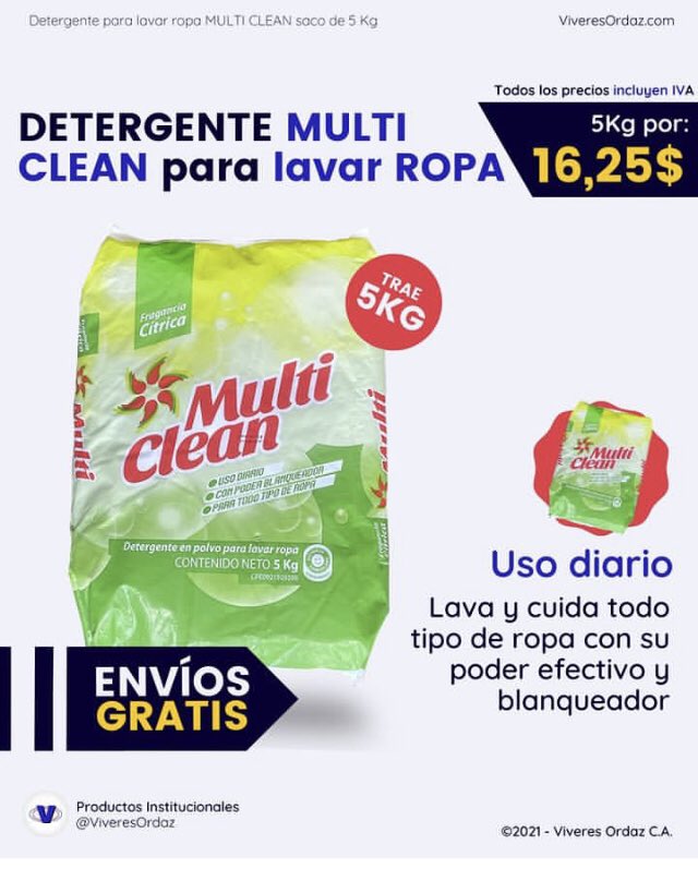 ViveresOrdaz's tweet photo. 🧪Detergente MULTI CLEAN para LAVAR 👗ROPA - saco de 5 Kg
-
Lava y 💖cuida todo tipo de ropa de manera efectiva gracias a su poder ✨blanqueador
-
#multiclean #detergente #pzo #sanfelix #productosquimicos #ventasguayana #maturin #venezuela #ventasvenezuela #viveresordaz https://t.co/FWJsTL6pUu