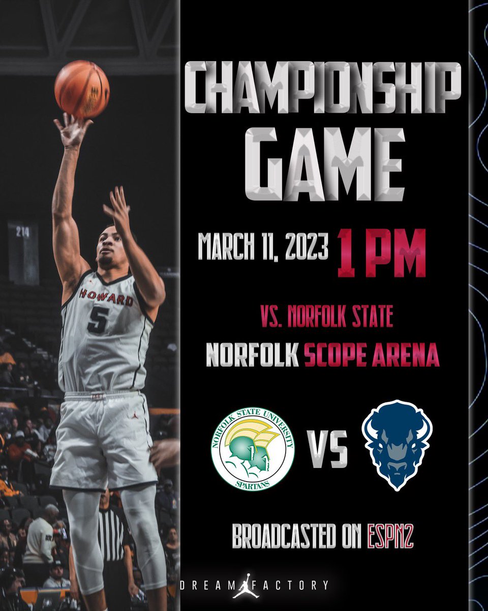HUMensBB's tweet photo. This is what we play for.

For the 1st time since 2002, we have a chance to win the @MEACSports Tournament Championship.

We represent all of @HowardU today and need Bison Nation behind us!!

1pm at the Scope or live on ESPN2.

IT’S OUR DESTINY! https://t.co/12YB9lXkjG