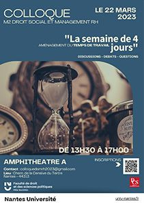 [Colloque] 22/03 | La semaine de 4 jours.  <a href="/NantesUniv/">Nantes Université</a> <a href="/FacDroitScPoNte/">FacDroitScPoNantes</a> <a href="/DcsLabo/">LaboDcs</a> univ-droit.fr/actualites-de-…