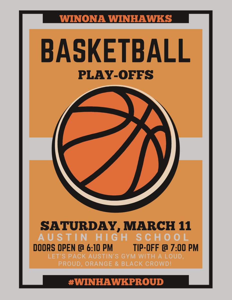 Winona Winhawks Boys Basketball (@boyswinona) on Twitter photo โน๐ปโโ๏ธ WINHAWKS GAME DAY โน๐ปโโ๏ธ
๐ฅ Section 1AAA Semis ๐ฅ
๐ 3๏ธโฃ Winhawks (14-13) ๐
๐ 2๏ธโฃ <a href="/HoopsAhs/">Austin Packers Boys Basketball</a> (17-10)
๐ Austin High School
๐ฐ Game Time ๐ฐ
7๏ธโฃ:0๏ธโฃ0๏ธโฃ
Live Link: youtube.com/isd492
#WinonaProud #Family #GoWinhawks #PLAYOFFS โน๐ปโโ๏ธ WINHAWKS GAME DAY โน๐ปโโ๏ธ
๐ฅ Section 1AAA Semis ๐ฅ
๐ 3๏ธโฃ Winhawks (14-13) ๐
๐ 2๏ธโฃ <a href="/HoopsAhs/">Austin Packers Boys Basketball</a> (17-10)
๐ Austin High School
๐ฐ Game Time ๐ฐ
7๏ธโฃ:0๏ธโฃ0๏ธโฃ
Live Link: youtube.com/isd492
#WinonaProud #Family #GoWinhawks #PLAYOFFS