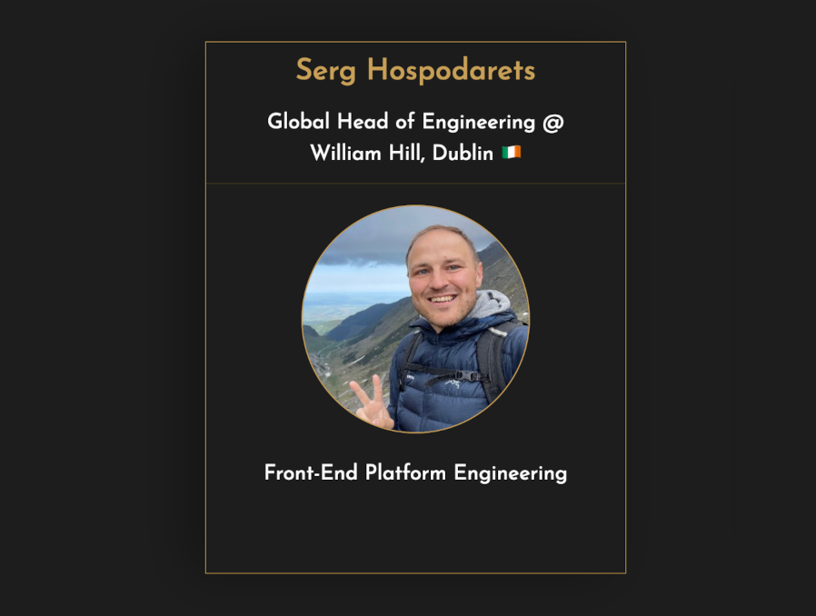 We proudly announce that <a href="/shospodarets/">Serg Hospodarets</a>, Global Head of Engineering <a href="/WilliamHill/">William Hill</a>, will join us from Dublin 🇮🇪, among the #JSDayIE2023 speakers. He will be talking about #FrontEnd #PlatformEngineering.

👀 👉 jsday.ie