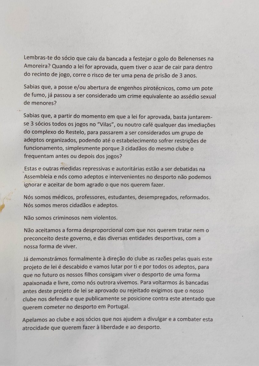 A Fúria Azul suspendeu o apoio à equipa sénior do Belenenses. Sofre o clube, mas o que relatam é um retrato do adepto cada vez mais visto como criminoso aos olhos de quem manda… Não é este o caminho.