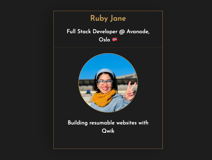 We proudly announce that <a href="/rubyjane88/">Ruby Jane 🇵🇭 🇸🇯</a>, Full Stack Developer at <a href="/Avanade/">Avanade</a>, visiting from Oslo 🇳🇴, will be among the #JSDayIE2023 speakers. She will show us how to build resumable websites with Qwik. 

👀 👉 jsday.ie