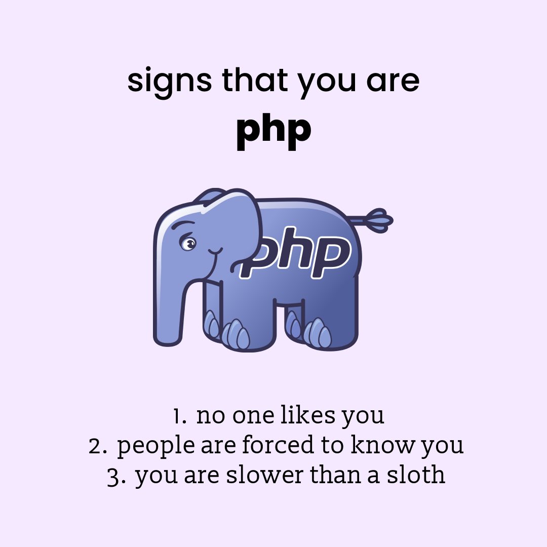 gdgvitvellore's tweet image. PHP more like Pretty-Horrible-Program 🫣

#php #techhumour #technology
