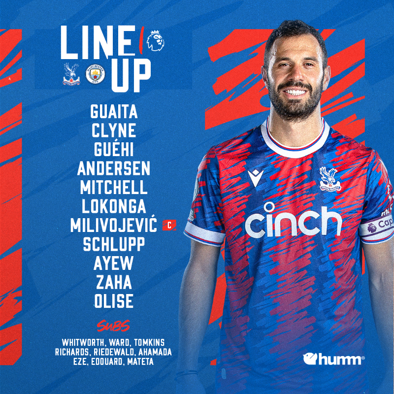 CPFC's tweet photo. The team to take on City 👊

🤝 @shophumm

#CPFC | #CRYMCI