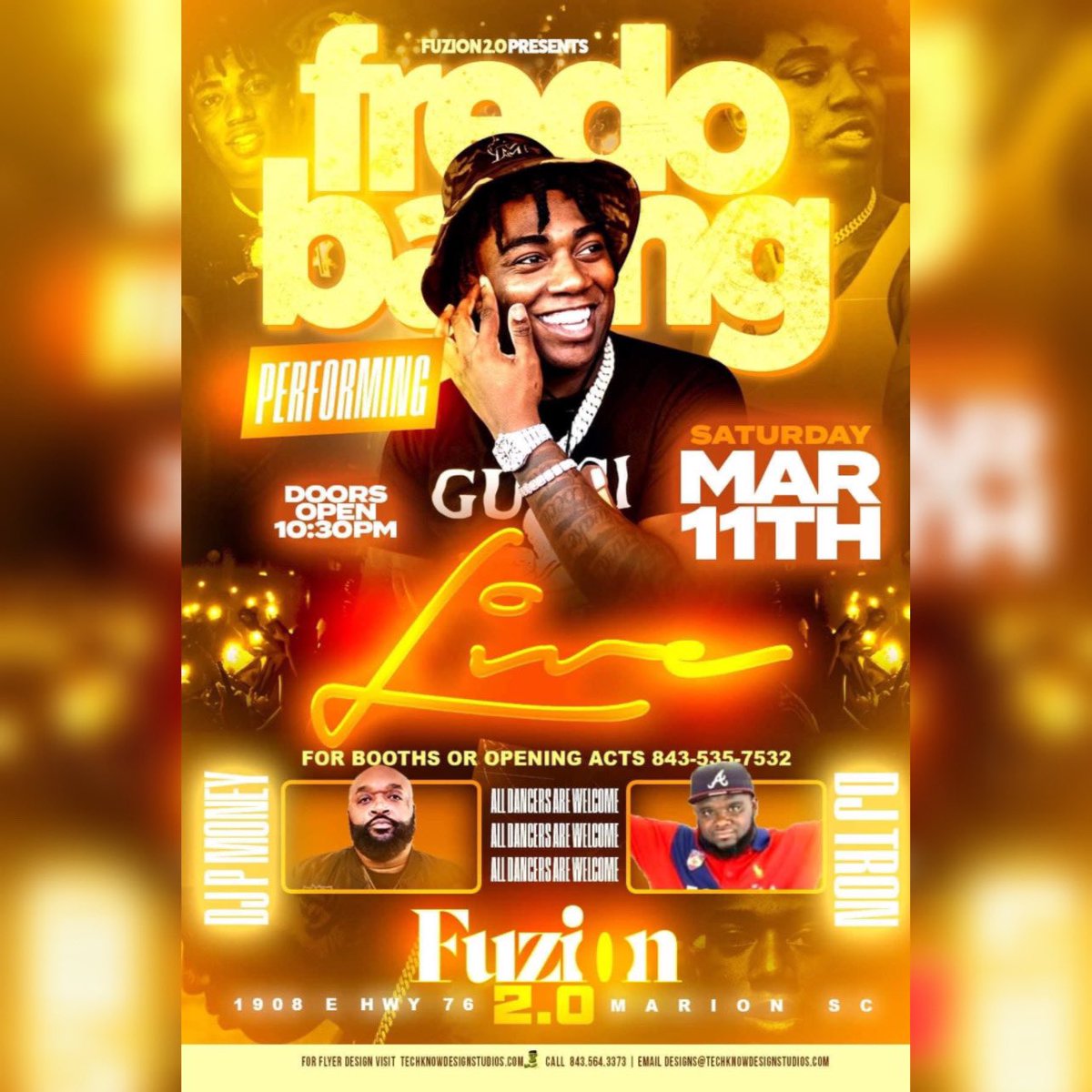 jayo704's tweet photo. @FredoBang performing live TONIGHT at Club Fuzion 2.0 in Marion, SC. Sounds by DJ Tron & DJ P-Money. Doors open at 10:30pm. For booths/opening acts. Call or text (843)-535-7532. Dancers are welcomed. Click the link in my bio for tickets. #biglifeentertainment #jadakissentertainment #cmedalabel #trumovement704 #trumovementpromotionalcompanyllc #fredobang