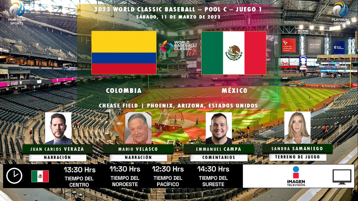 ramonovic09's tweet image. #WorldBaseballClassic 2023 #PoolC Juego 1 | 🇨🇴 #Colombia 🆚 #México 🇲🇽

🗓️ Hoy
🇲🇽 ⏰ 13:30 Hrs TC, 11:30 Hrs TP
📺 @ImagenTVMex
🎤 @JCVeraza
🎤 Mario Velasco 
🎤📝 @elcampa21
🎤⛳ @sandrassama

#LaCasaDelBéisbol #ImagenTelevisión #COLMEX #ColombiavsMexico