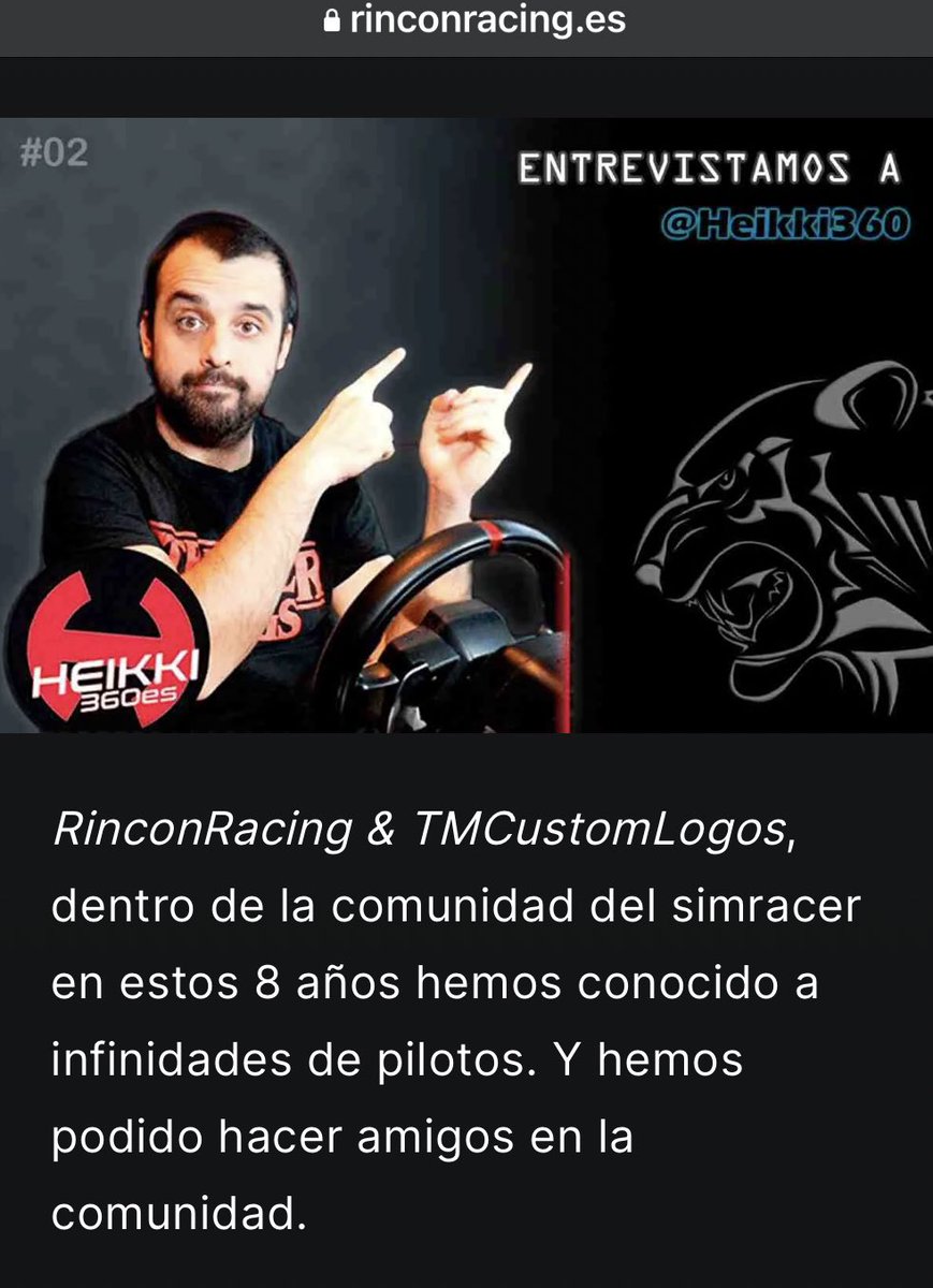 Blog!🏁

#02 <a href="/Heikki360/">Xabier Sánchez</a> 🙌

Os suena? Seguramente si!
En 2017 ya tuvimos el placer de entrevistar a Xavier, 6 años después nos reencontramos, y solo tenemos palabras de AGRADECIMIENTO!
Nos cuenta todos sus secretos 😏.
✍️<a href="/Cesar_RinconR/">Cesar_Palavecino</a> 

Dentro blog👇
rinconracing.es/entrevistamos-…