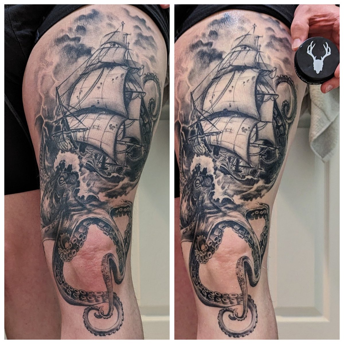 madmactats's tweet photo. Before and after using @MadRabbitTattoo
Tattoo balm 
Use code MADMACTATS for 20% off

#ink #MadRabbit #madrabbittattoo #MadRabbitAmbassador #gonemad #tattoonumbingcream #madrabbitgel #madrabbitnumbing #tats #tattoos #tattoosoap #TattooBalm #tattoogel #tattoorecovery #legtattoo https://t.co/rb7O9tpZNM