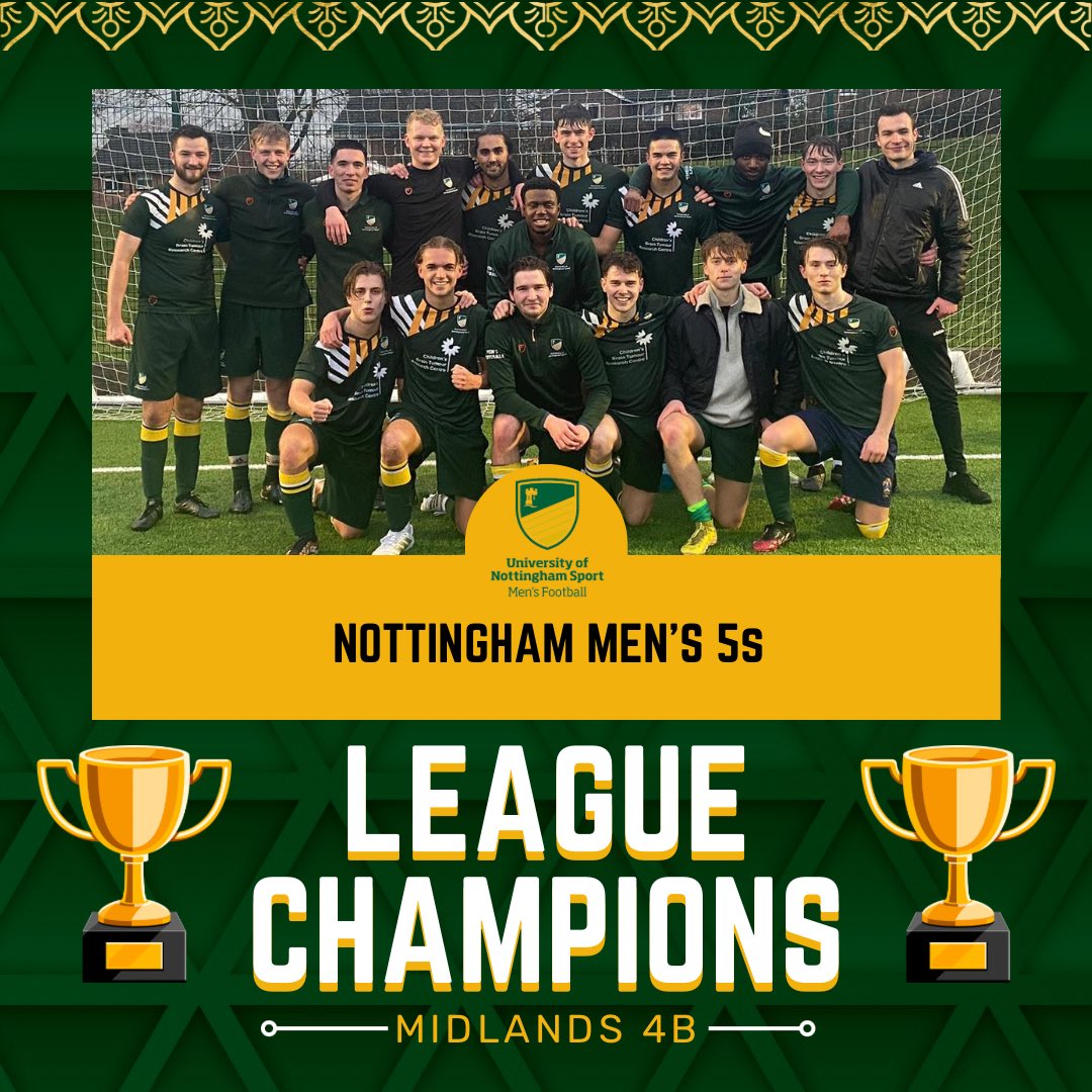 UoNFC's tweet photo. 5s are LEAGUE CHAMPIONS for the second season running!🏆💚💛
Congratulations to all involved!👏
#weareuon #uon #uonsport #bucsfootball #bucs #bucswednesday #roadtonottingham https://t.co/7gZKFWA8Lt