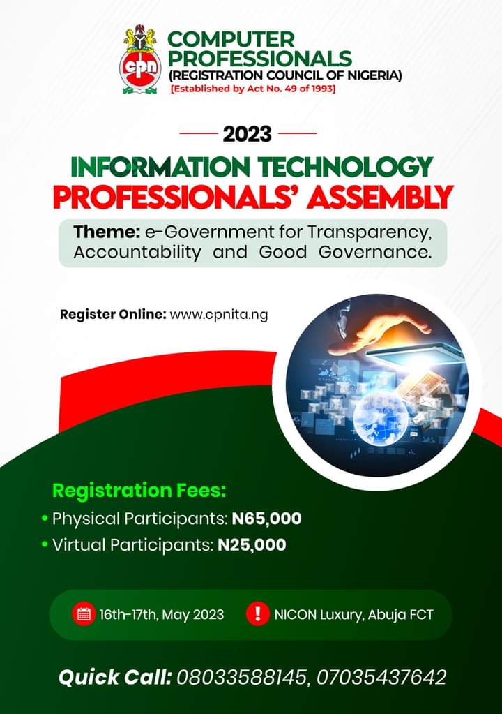 Join CPN for the IT Assembly in Nigeria & learn about e-government for transparency, accountability & good governance in Nigeria! Connect with top IT professionals & government officials. Register now! #ITAssemblyNigeria #eGovernment #GoodGovernance #Transparency #Accountability