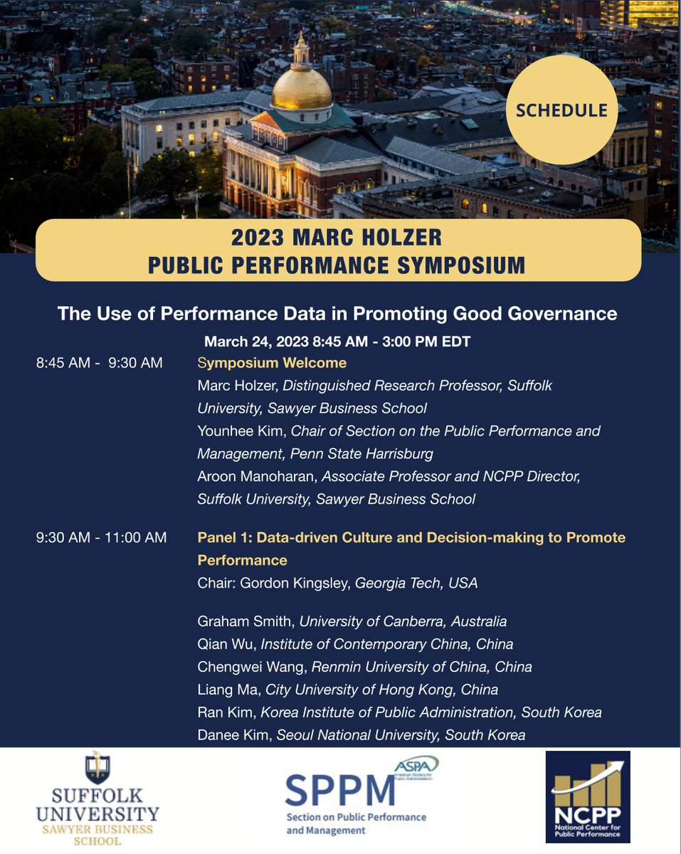 Gov_Performance's tweet photo. See below panels for the 2023 #PublicPerformance symposium on Friday March 24th! #performancemanagement #data #dataanalytics #governmentdata #performancereporting #ASPA2023 https://t.co/kSR2FLDlBF