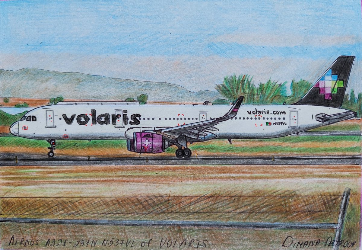 AircraftBy's tweet image. My drawing of @viajaVolaris Airbus A321-251N at @Aeropuerto_GDL 🇲🇽
148x210mm.
Drawn for @flyvolaris 🖤💚💜💙
Enjoyed while drawing this beauty. 🥰✈️
#Volaris #VolarisAirlines #flyVolaris #Mexico #MexicoAirport #AirbusA321neo #A321neo #drawing #draw #AeropuertoGDL #Planes