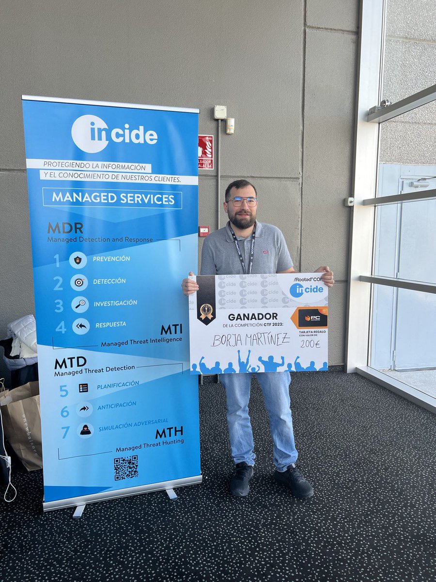 Ya tenemos el 🥇ganador🥇 de nuestro concurso CTF Rooted Edición 13 (2023): 
Borja Martínez (por segundo año consecutivo)
Enhorabuena a todos los participantes.
#RootedCON2023 <a href="/rootedcon/">/RootedCON</a>