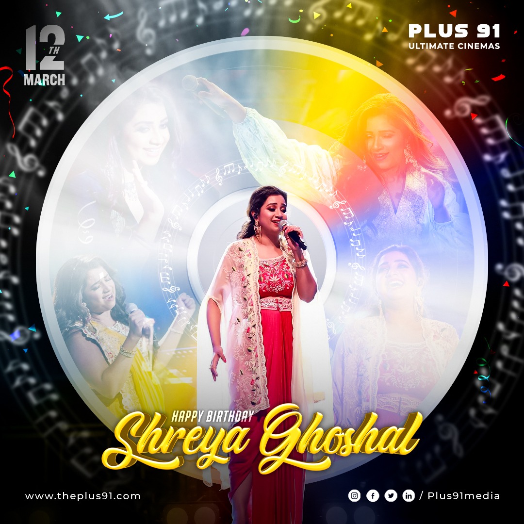 Wishing a very happy birthday to @shreyaghoshal 🤩🥳❤

#HappyBirthdayShreyaGhoshal #ShreyaGhoshal #hbdShreyaGhoshal #BirthdayWishes #celebritybirthdays #singer #Aashiqui2 #ponniyinselvan1 #iravinnizhal #3idiots #plus91ultimatecinemas #plus91media #plus91entertainment