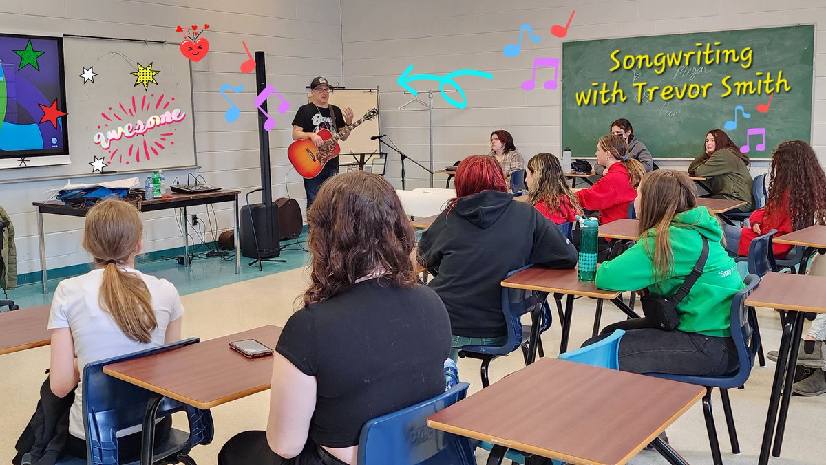 backstagegal's tweet photo. Friday was a very large day for #dramafest2023 starting with our amazing workshops! We had Songwriting with Trevor Smith who wrote a song specifically for these students to inspire and motivate them in their songwriting. Thank you Trevor! @NLESDCA #collaborationmeetscreativity https://t.co/BWlQqokvA4