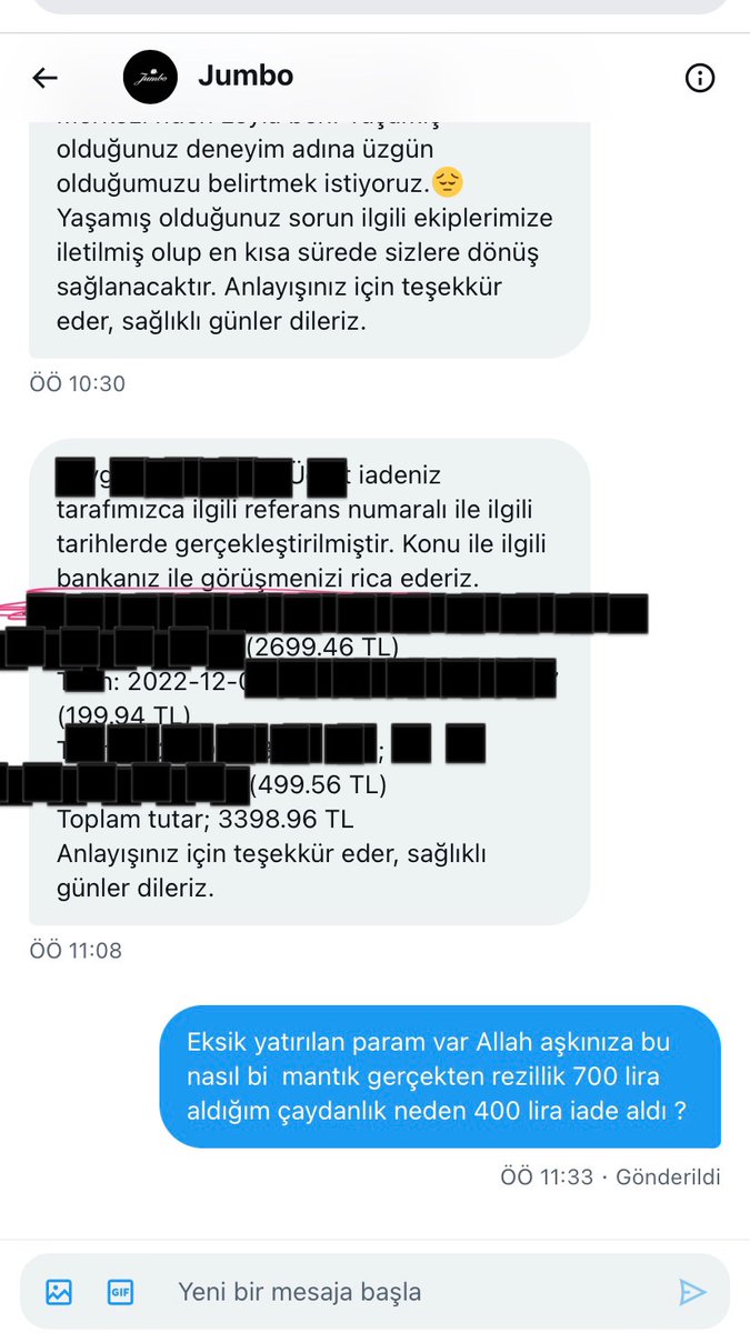 Atama51's tweet photo. @JumboTurkiye @JumboGastro  @ticaret  @karacaonline 
Koca Jumbo firması kaç aydır paramı yatırmıyor. Çaydanlık 799₺ bana yapılan iade 498.56 kuruş banka ile ne alakası var bu durumun. 3 ay oldu https://t.co/OwFvCNNA6k