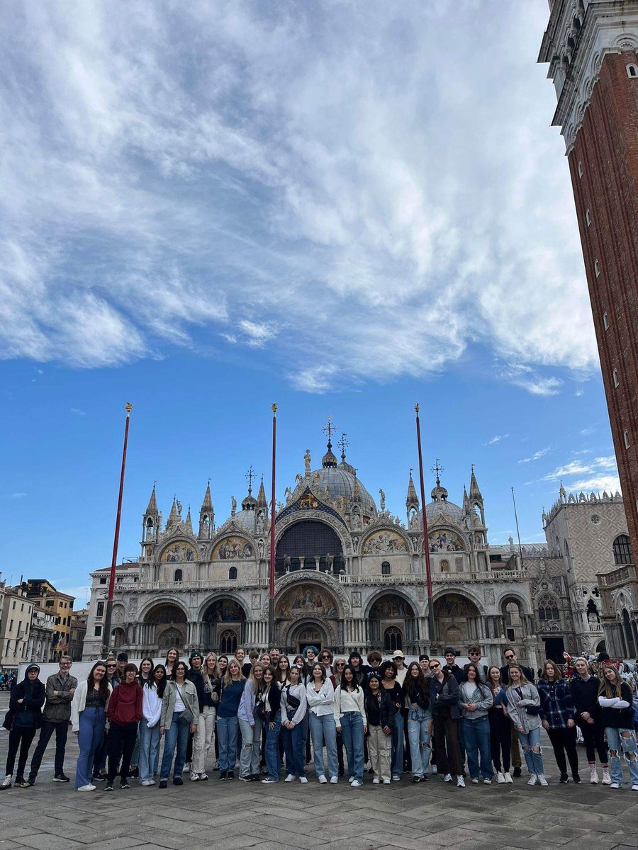 StStephenRoyal's tweet photo. The Royals have arrived in Italy! Here they are in front of St. Mark’s Basilica in Venice. #explorica #weareroyals https://t.co/NW7fB6HFu2