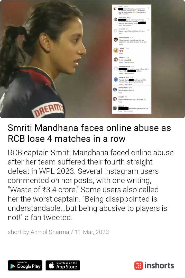 DV271964's tweet photo. @mandhana_smriti Don't pay any attention to these people, who don't know constructive criticism but abusive language. 

They didn't buy you in WPL from their own pocket. We are sure you'll bounce back. Keep fighting ❤️🌺

@RCBTweets @BCCIWomen @inshorts @DeepDasgupta7 https://t.co/M8DMDRlEvO
