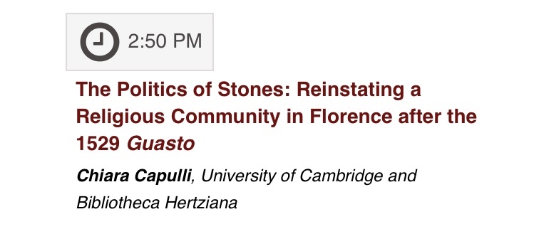 Today, I will contribute to the first of two ‘Renaissance Care’ panels organized by <a href="/Fra_Borgo/">Francesca Borgo</a>   at #RenSA23. Why and how would a Florentine displaced religious community care for their stones 50 years after the demolition of their church? Join us to find out!