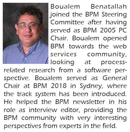 janmendling's tweet photo. Some important news on the steering committe of the @BPMConf. We thank leaving SC member Boualem Benatallah for his contributions and commitment! 
Text by @mathias_weske https://t.co/qk3ag7kGmy