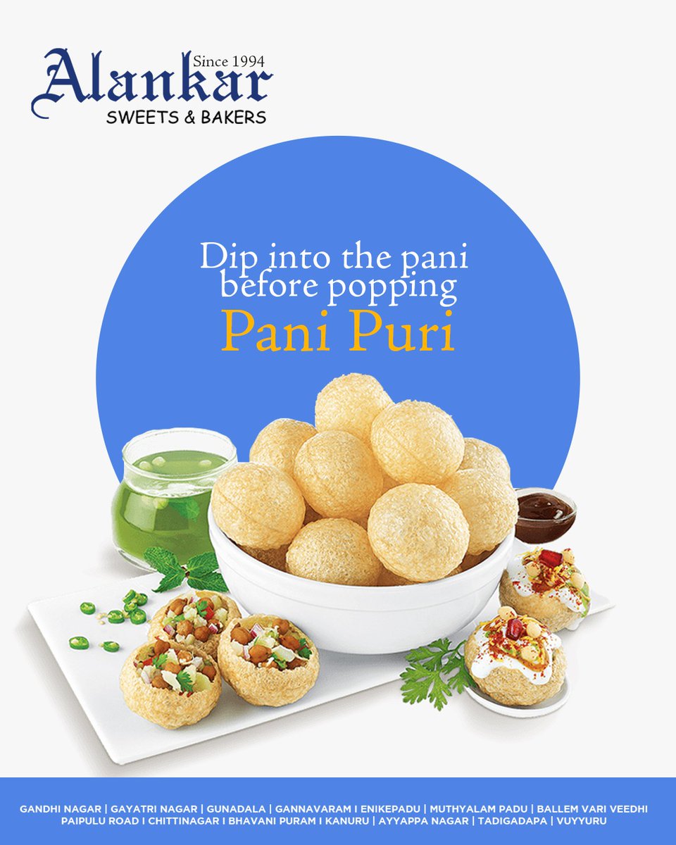 Get ready to experience a burst of flavors with every bite of Pani Puri! Don't forget to dip your crispy puri into the tangy and spicy pani before popping it into your mouth. 
.
.
#familytime #panipuri #celebrations #foodies #foodstories #indiansweets😋 #alankarsweets #snacktime