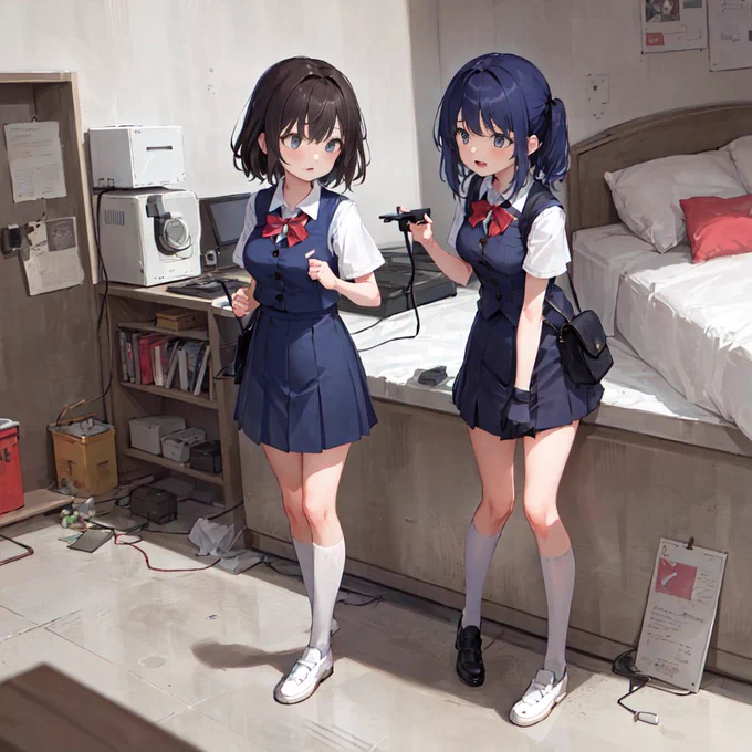 AIに絵描いてもらったら片足だけ外履きのドジっ娘が生成された!#TwitFi 