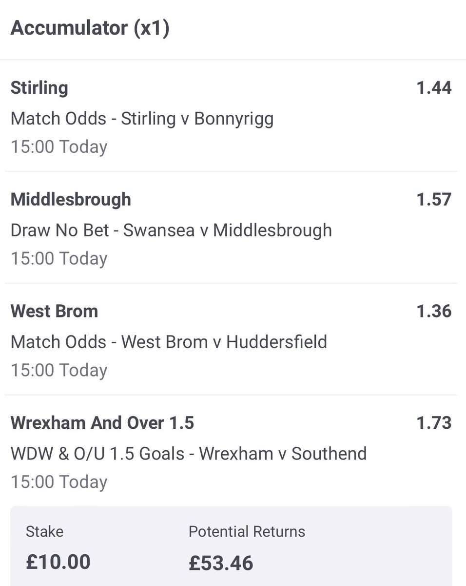 AndyRobsonTips's tweet photo. Here’s a Thread with today’s bets in one place.

• Premier League Checklist Accumulator (9/1 &amp; 18/1 levels)

• 3pm Accumulator (4/1 &amp; 9/1 levels)

• Boosted Double

The bets kick off at 3pm, I’m on with a £25 budget across them.

Let me know what you’ve backed.

🧵 // THREAD https://t.co/GLBglLUflS