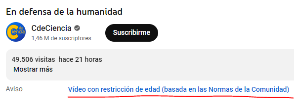 CdeCiencia's tweet photo. @YTCreadores @YouTubeCreators @YouTube Ayuda por favor, mi último vídeo ha sido desmonetizado y su visibilidad restringida, cuando no incumplo ninguna de las Normas de la Comunidad. Ya he apelado pero no parece surtir efecto 😥😥 https://t.co/4ddlr51WtD