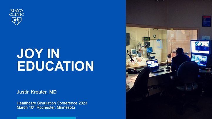 KreuterMD's tweet photo. Attended the Healthcare Simulation Conference these past two days! Interesting sessions on game-based learning and pre-briefing. Insightful workshops on questions and managing cognitive overload. I was fortunate to be invited to give the concluding presentation on Joy in Edu ππ https://t.co/0YeSV1lkKC