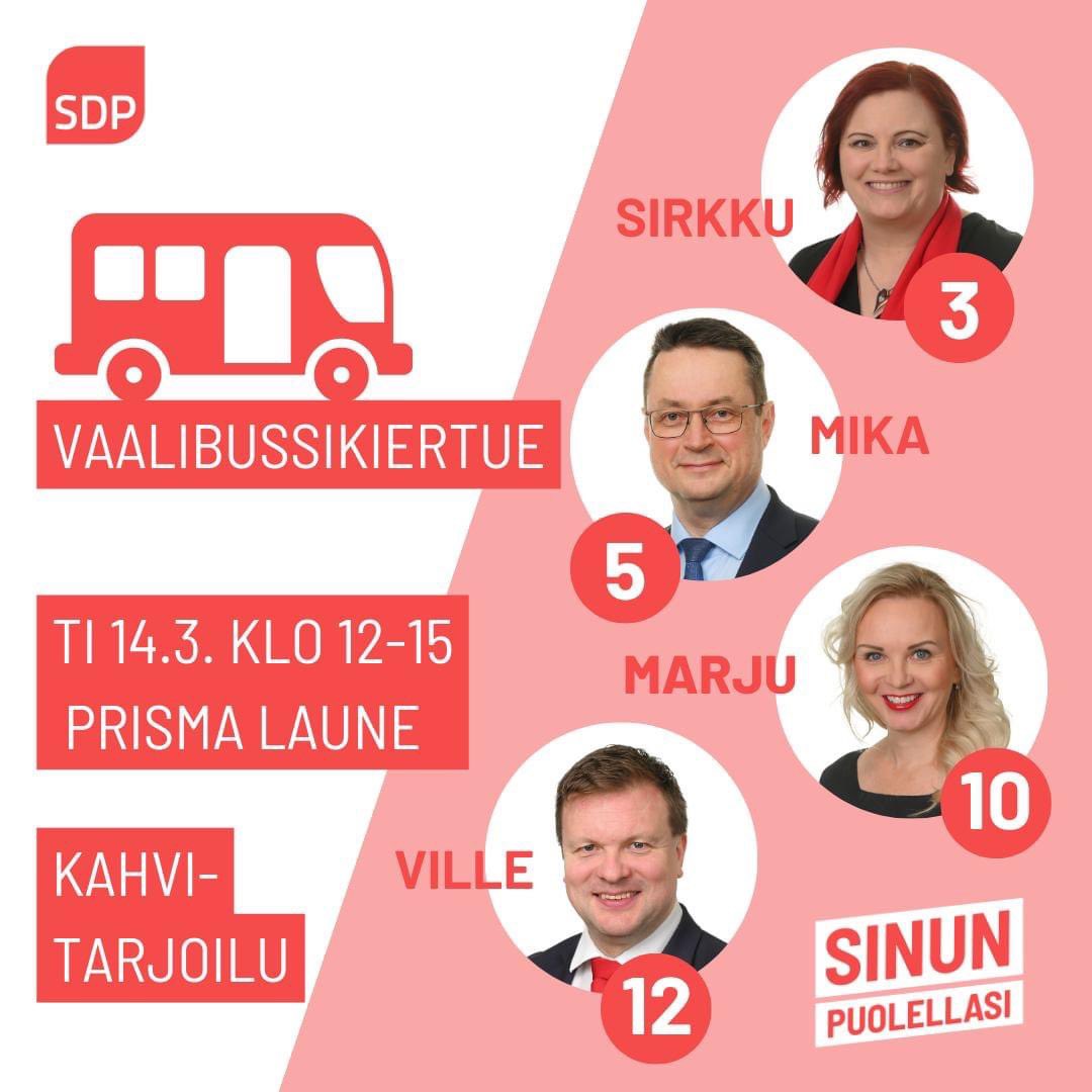 LahdenDemarit's tweet photo. Demariteltta tiistaina 14.3. klo 12-15 Launeen Prismalla.
Hämeen vaalibussi pysähtyy siellä myös.
Tule tapaamaan omia ehdokkaitamme teltalle.
Kahvitarjoilu. https://t.co/auOxiyWnvz