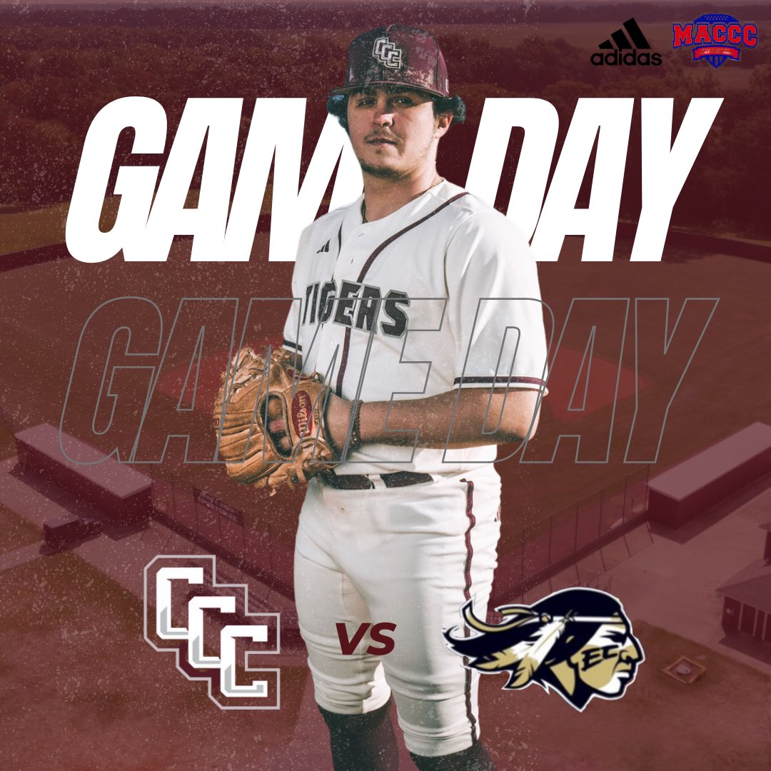 𝐆𝐀𝐌𝐄 𝐃𝐀𝐘! 
MACCC play starts today for the Tigers in Decatur!

🆚: East Central CC
⏰: 2:00 (DH)
📍: Decatur, MS
🏟️: Clark/Gay Baseball Complex
📊: tinyurl.com/4ktjw6bm
💻: eccclive.com/gold-channel/

#B4_US | #welcometothecrossroads | #RYSCOAHOMA | #CCCBASEBALL