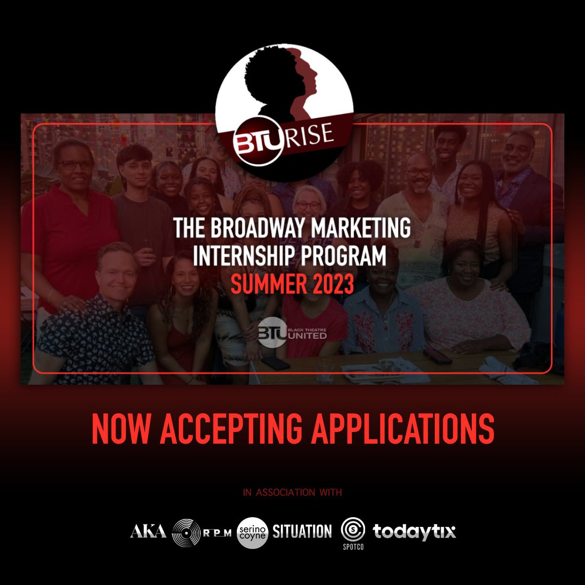6 days left to apply for The Broadway Marketing Internship Program. The 8wk paid summer internship will provide an educational &amp; hands-on experience to students in various departments including social media, media planning, data analysis &amp; more. Begins: June 26th - Aug 18th. 1/2