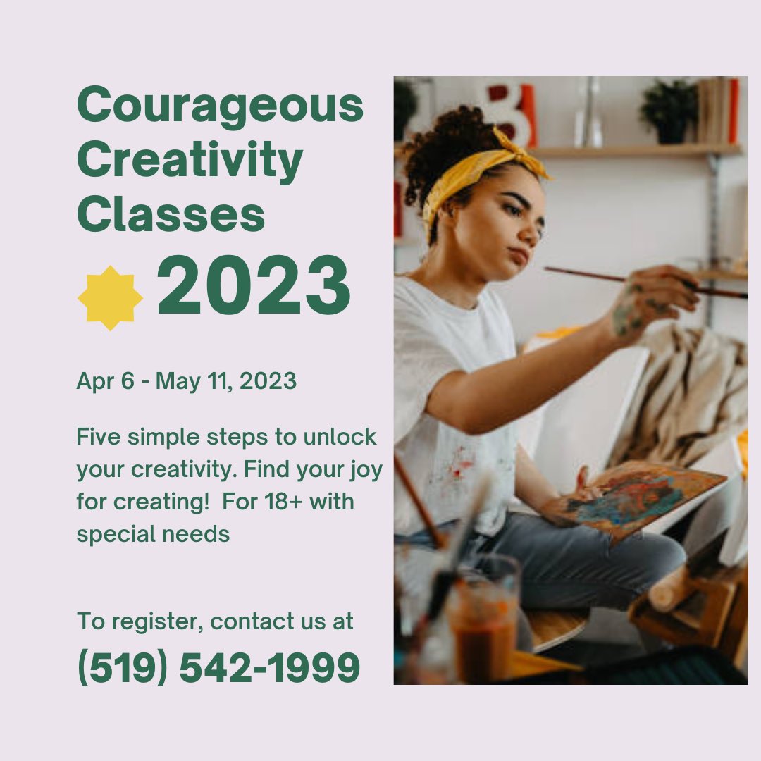 MathPlusSarnia's tweet image. Are you interested in arts, but don’t know how to unlock your talents? Courageous Creativity Classes will take you through 5 simple steps to unlock your talents and find joy in your creation. CCC our new expressive arts program for 18+ is open for registration #art #specialneeds